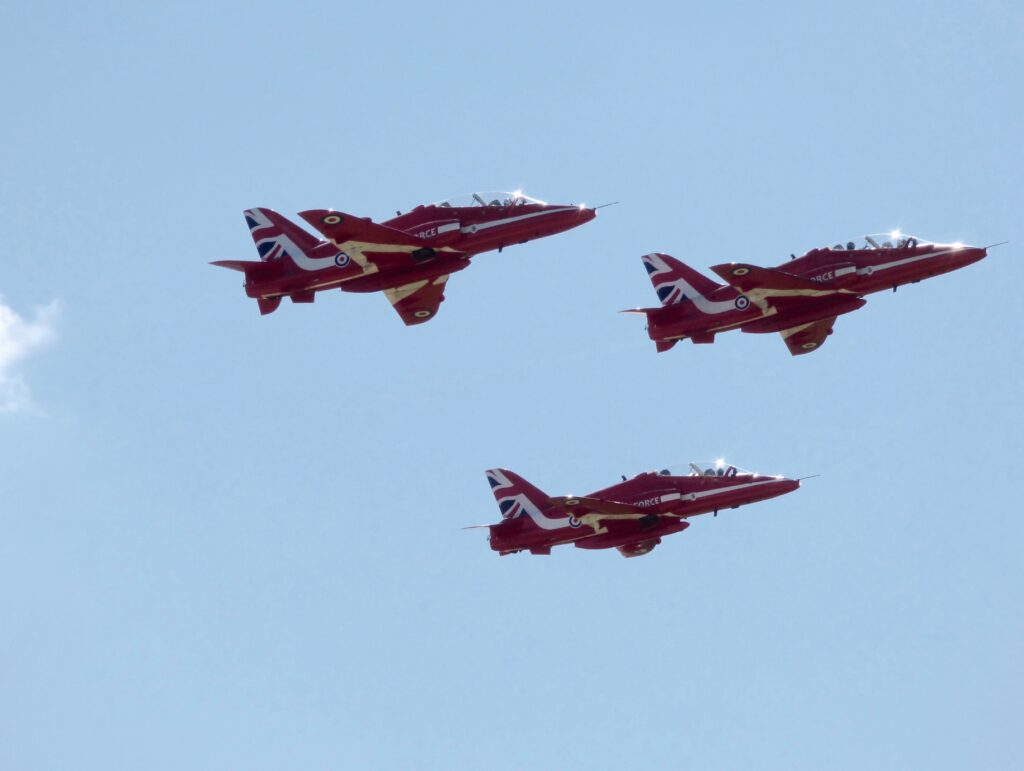 RAF red arrows flying in formation
